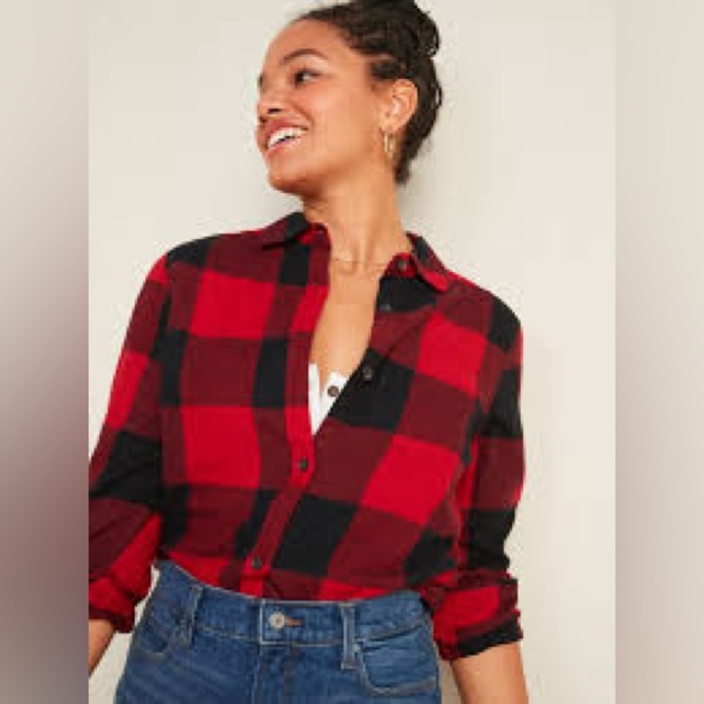 Old Navy Red and Black Classic Buffalo Plaid Flannel Button Down Shirt Size XL